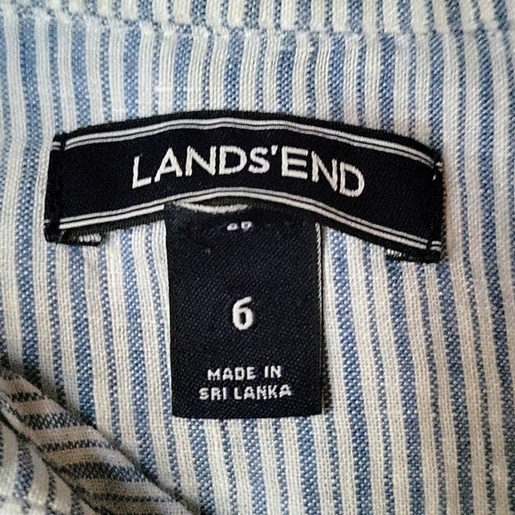 LANDS END | Linen Popover Blue White Striped Lace Up Top - Picture 3 of 12